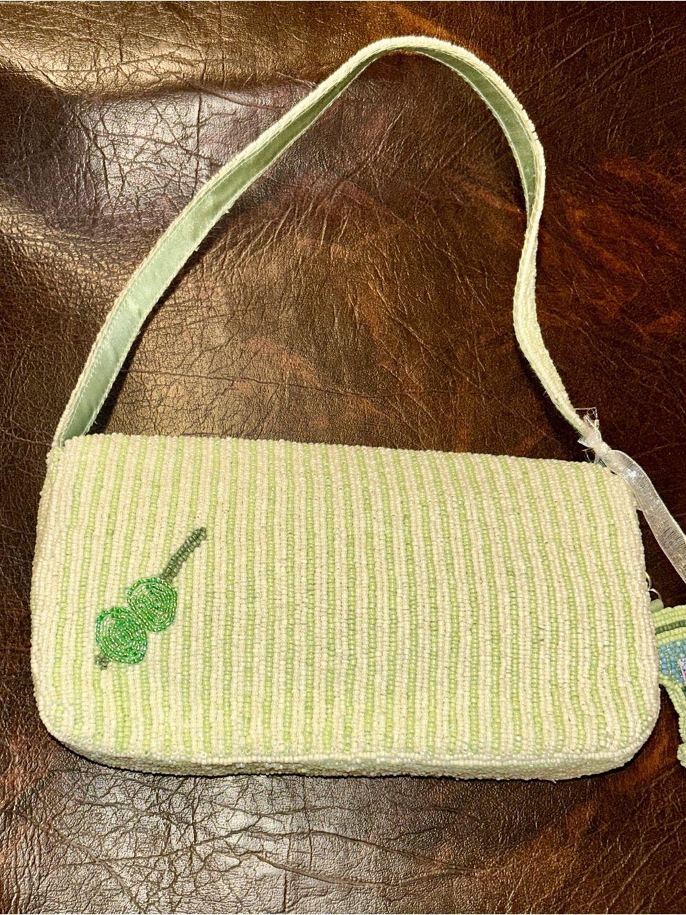 NWT VIRAL TJMAX MARSHALLS Pastel
Green Martini Stripe Beaded Shoulder
Bag Purse - Picture 10 of 15